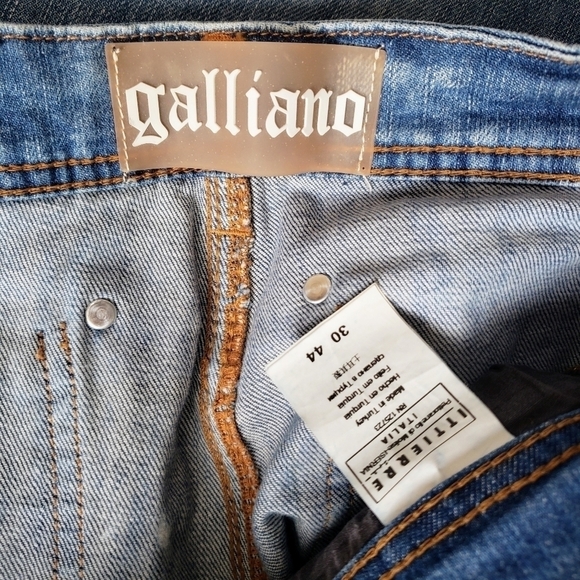 John Galliano Slim Skinny Jeans Studded Distressed Light Wash Italy Size 30 - Picture 8 of 11